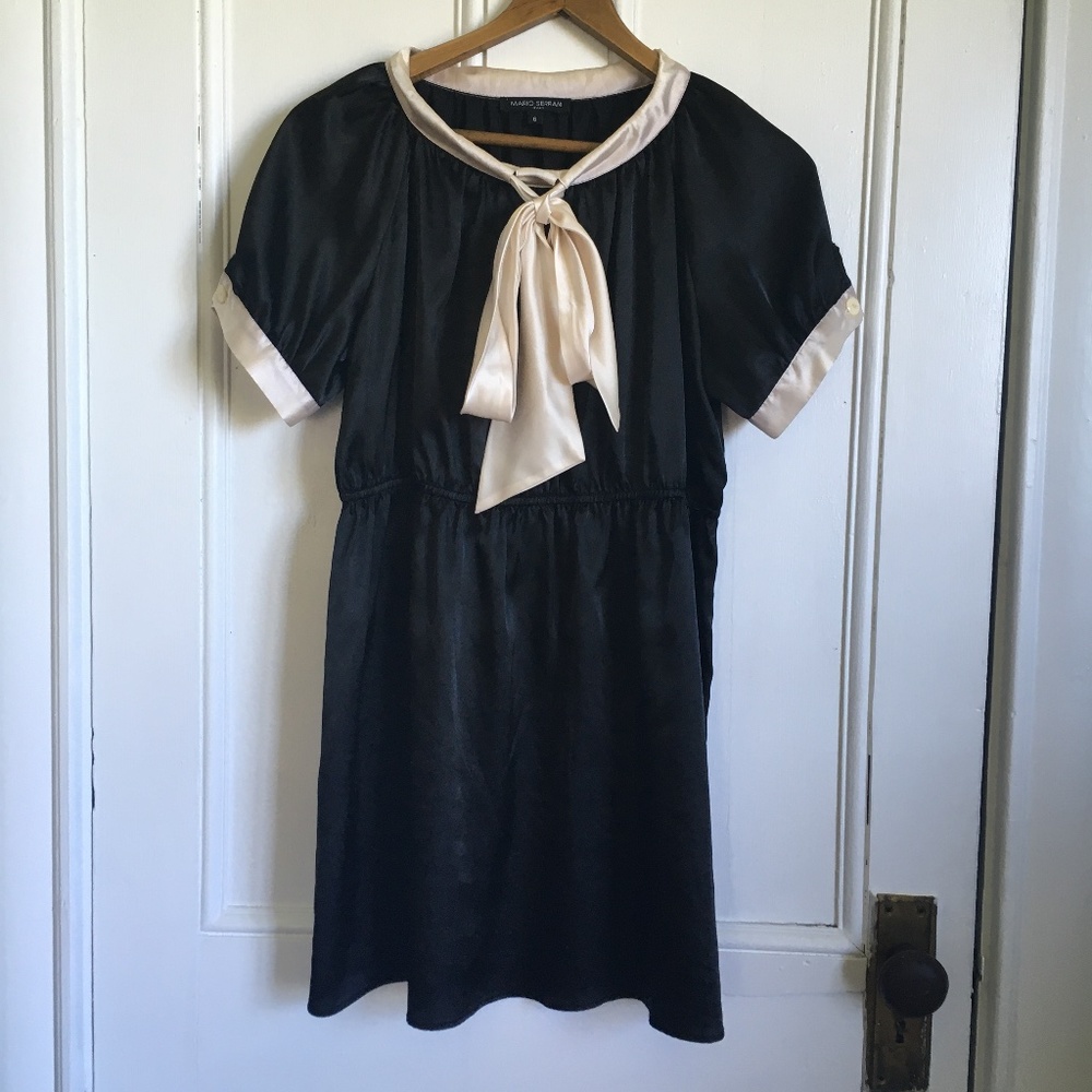 Mario Serrani Black Dress with Cream Trim and Bow 6